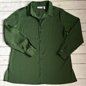 Susan Graver Olive Green Button Down Blouse